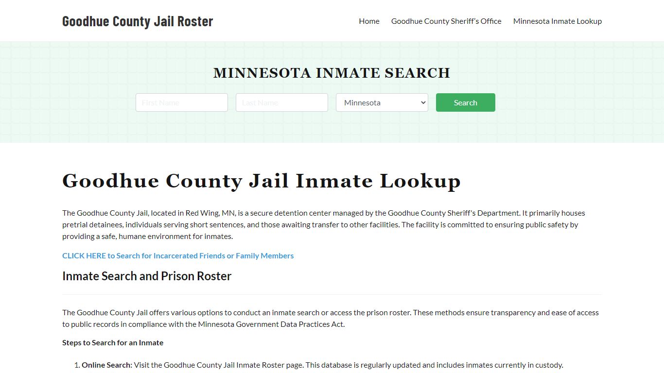 Goodhue County Jail Roster Lookup, MN, Inmate Search